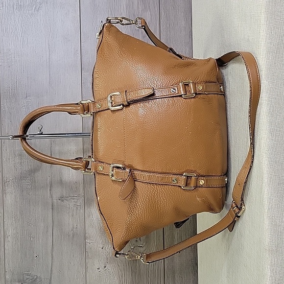 Michael Kors Brown Leather Satchel Shoulder Bag Hobo Tote - Picture 3 of 16